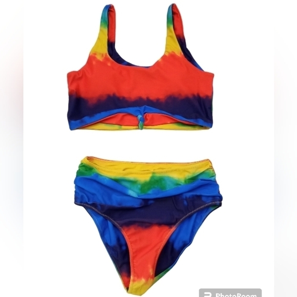 Davi & Dani Two Piece Rainbow Color Swimsuit Size Small - Picture 1 of 7